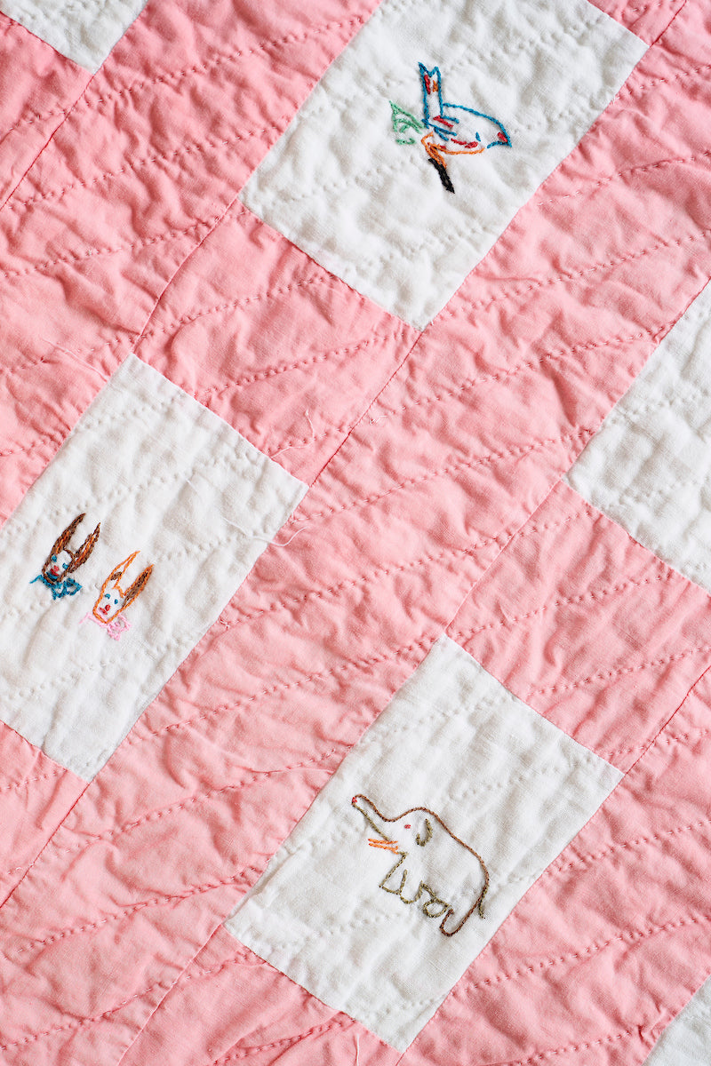 Baby Quilt (Small Embroidery with Pink Sashing)