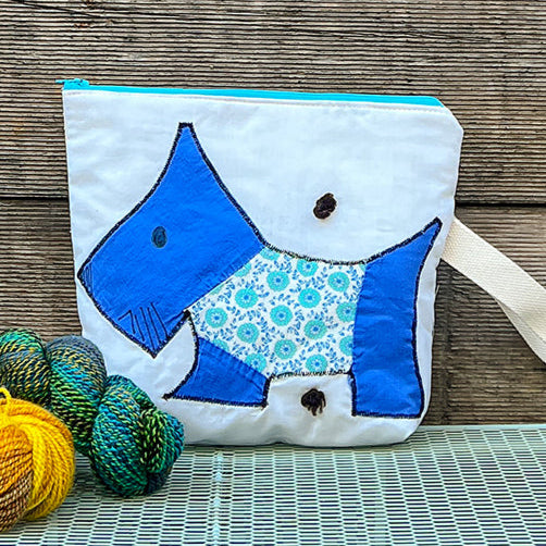 Puppy Wristlet (Bright Blue with Turquoise Floral Sweater)