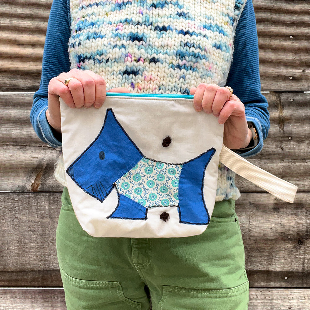 Puppy Wristlet (Bright Blue with Turquoise Floral Sweater)