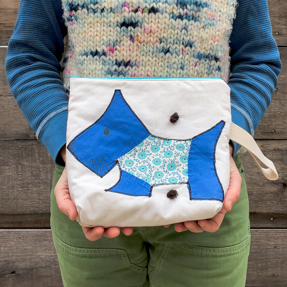 Puppy Wristlet (Bright Blue with Turquoise Floral Sweater)