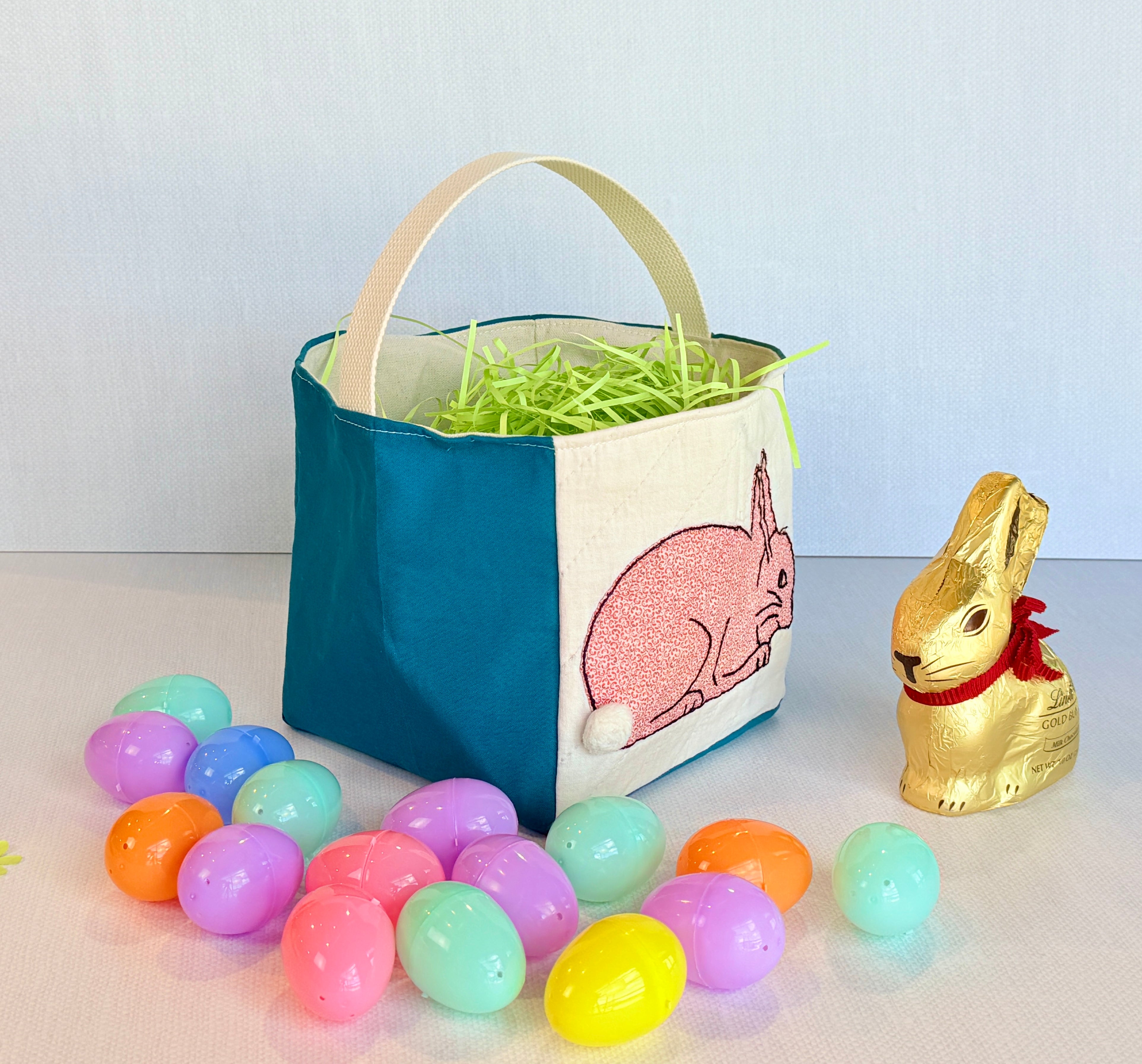 Bunny Basket (Dark Teal with Pink Bunny)