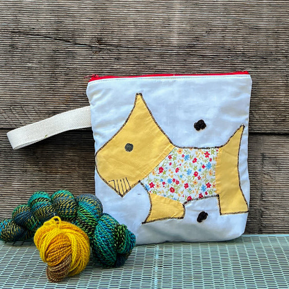 Puppy Wristlet (Buttercup Yellow with Red Floral Sweater)