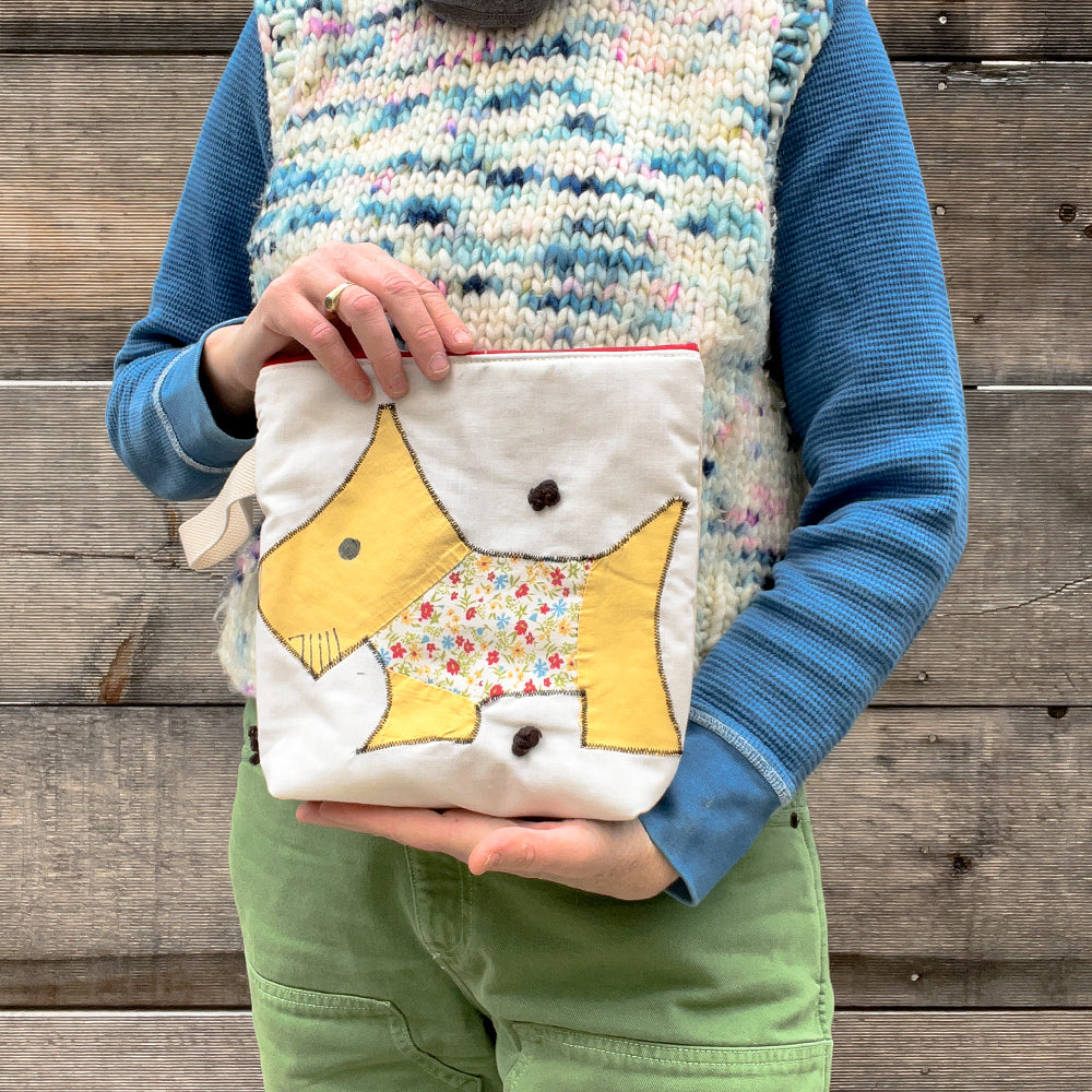 Puppy Wristlet (Buttercup Yellow with Red Floral Sweater)