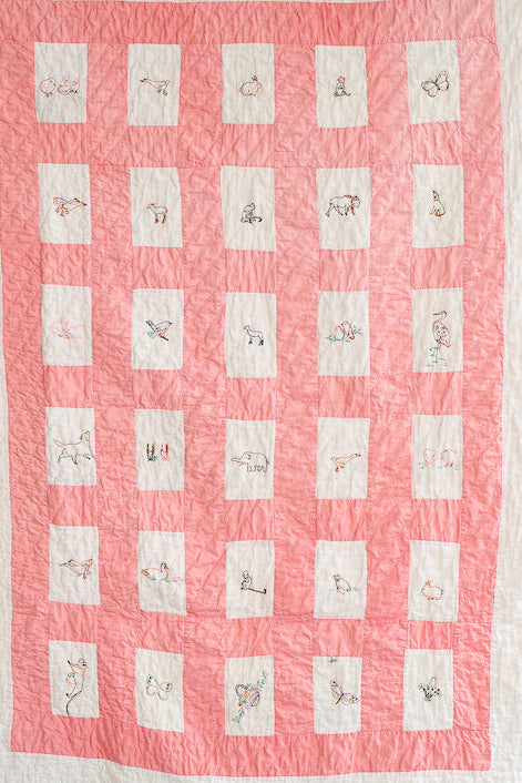 Baby Quilt (Small Embroidery with Pink Sashing)