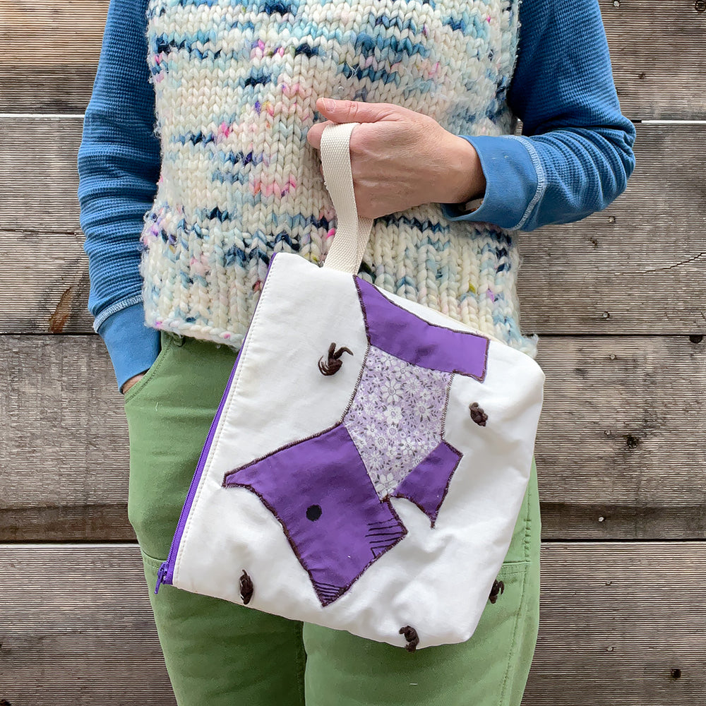 Puppy Wristlet (Purple with Lavendar Floral Sweater)