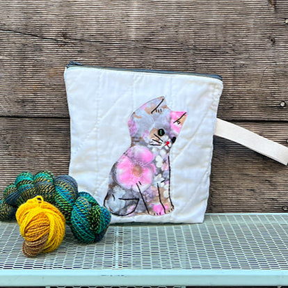 Kitten Wristlet (Gray & Pink Floral)