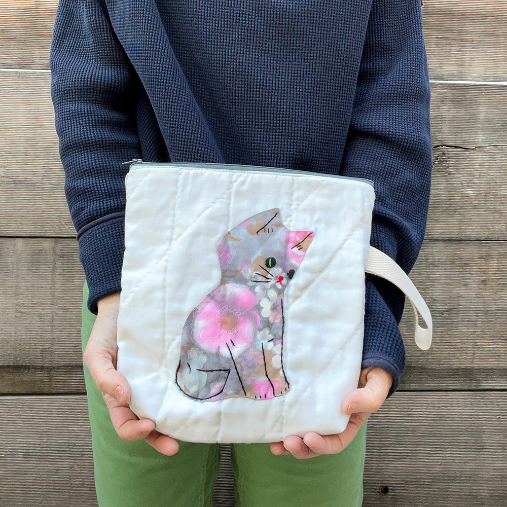 Kitten Wristlet (Gray & Pink Floral)