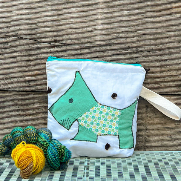 Puppy Wristlet (Green with Green Floral Sweater)