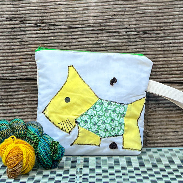 Puppy Wristlet (Bright Yellow with Kelly Green Sweater)