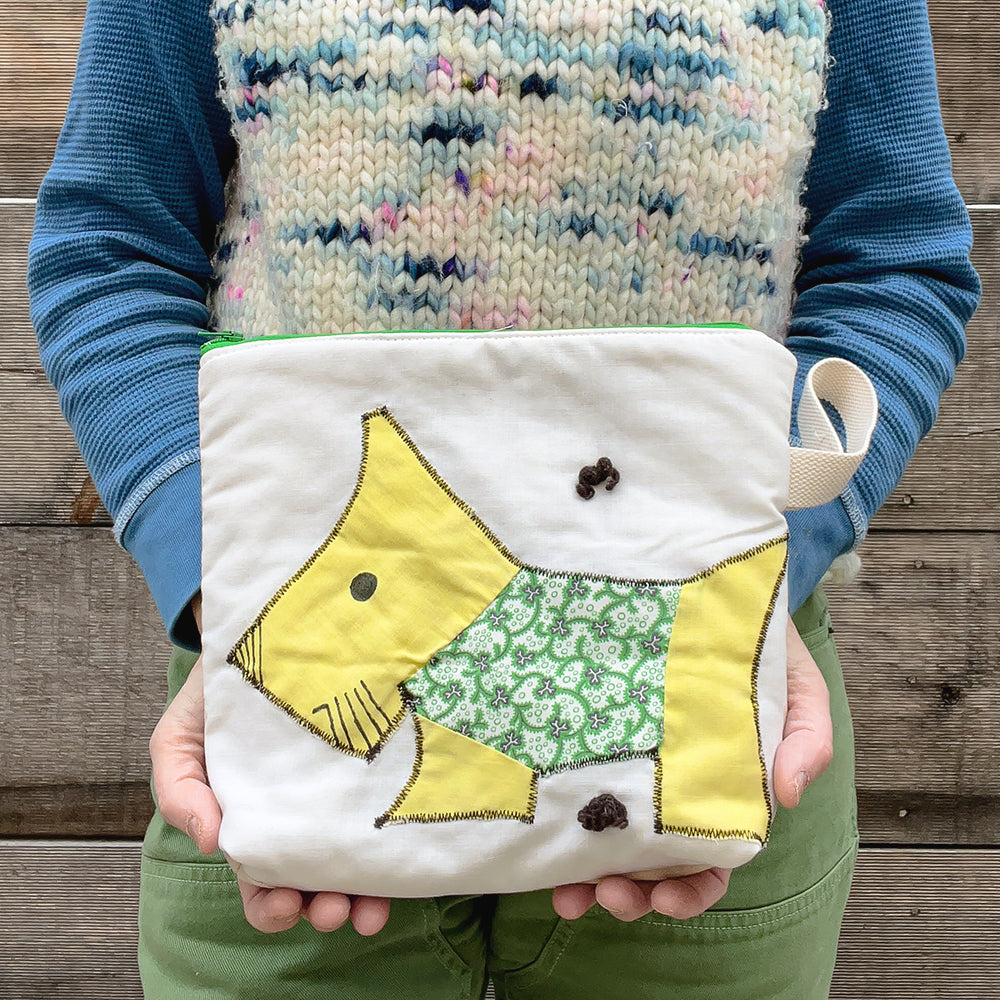 Puppy Wristlet (Bright Yellow with Kelly Green Sweater)