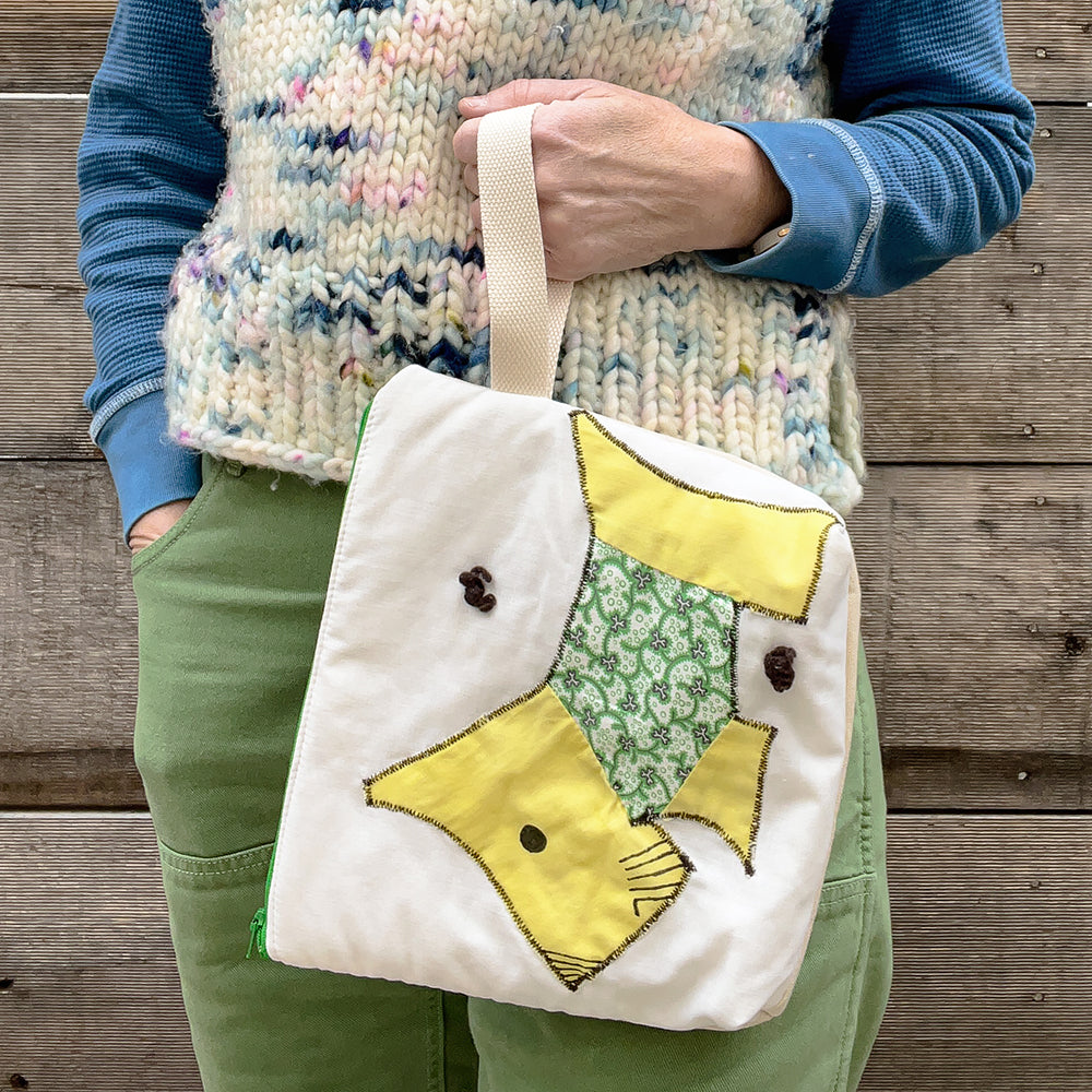 Puppy Wristlet (Bright Yellow with Kelly Green Sweater)