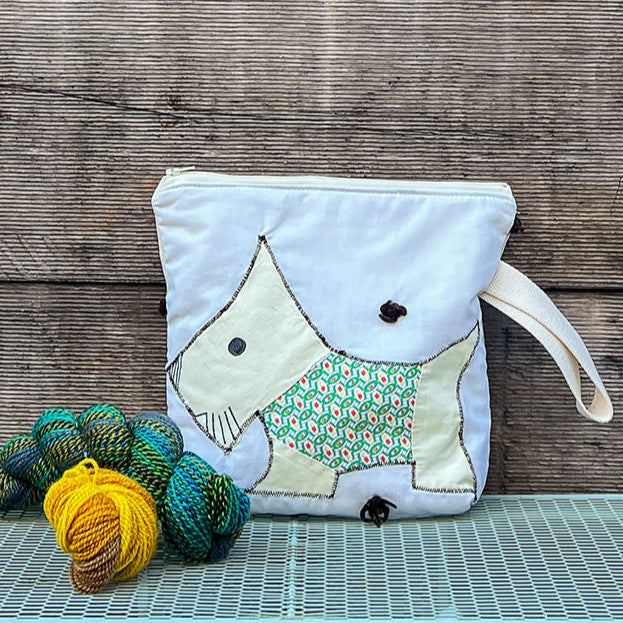 Puppy Wristlet (Soft Yellow with Green Sweater & Ecru Zip)