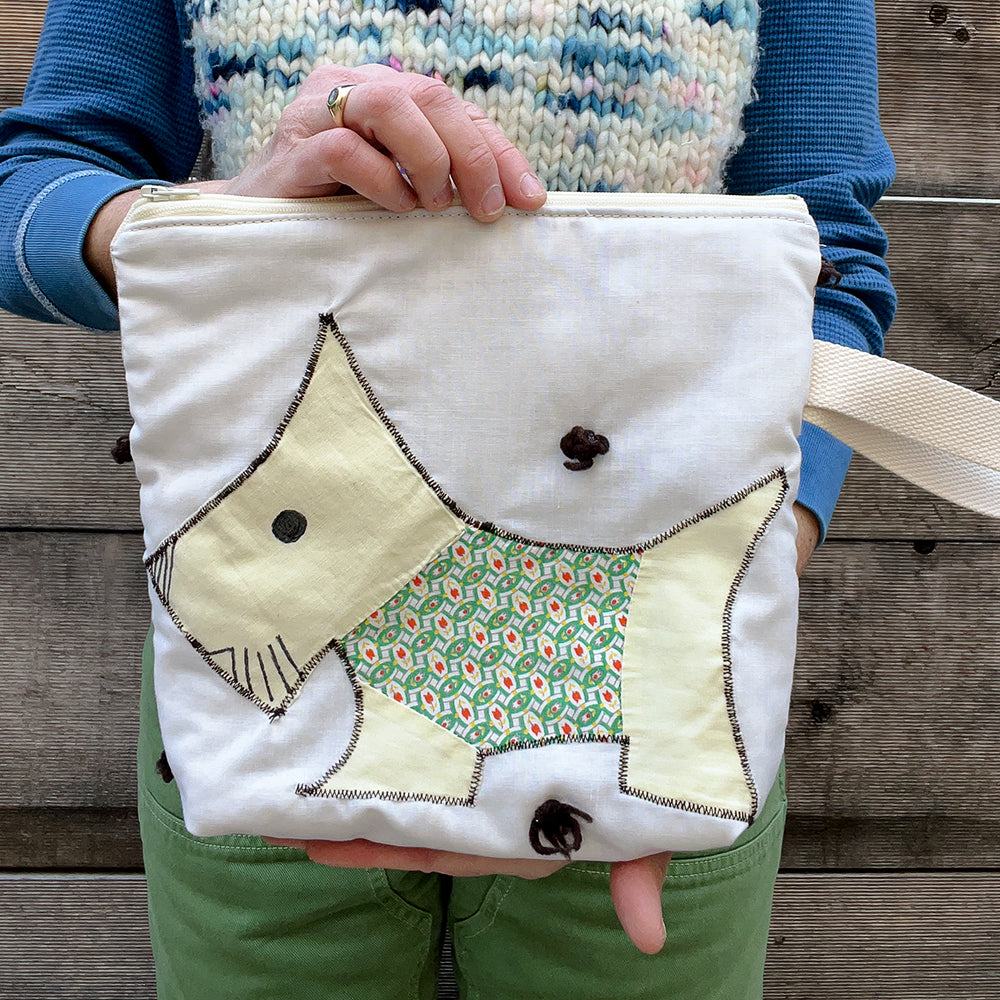 Puppy Wristlet (Soft Yellow with Green Sweater & Ecru Zip)