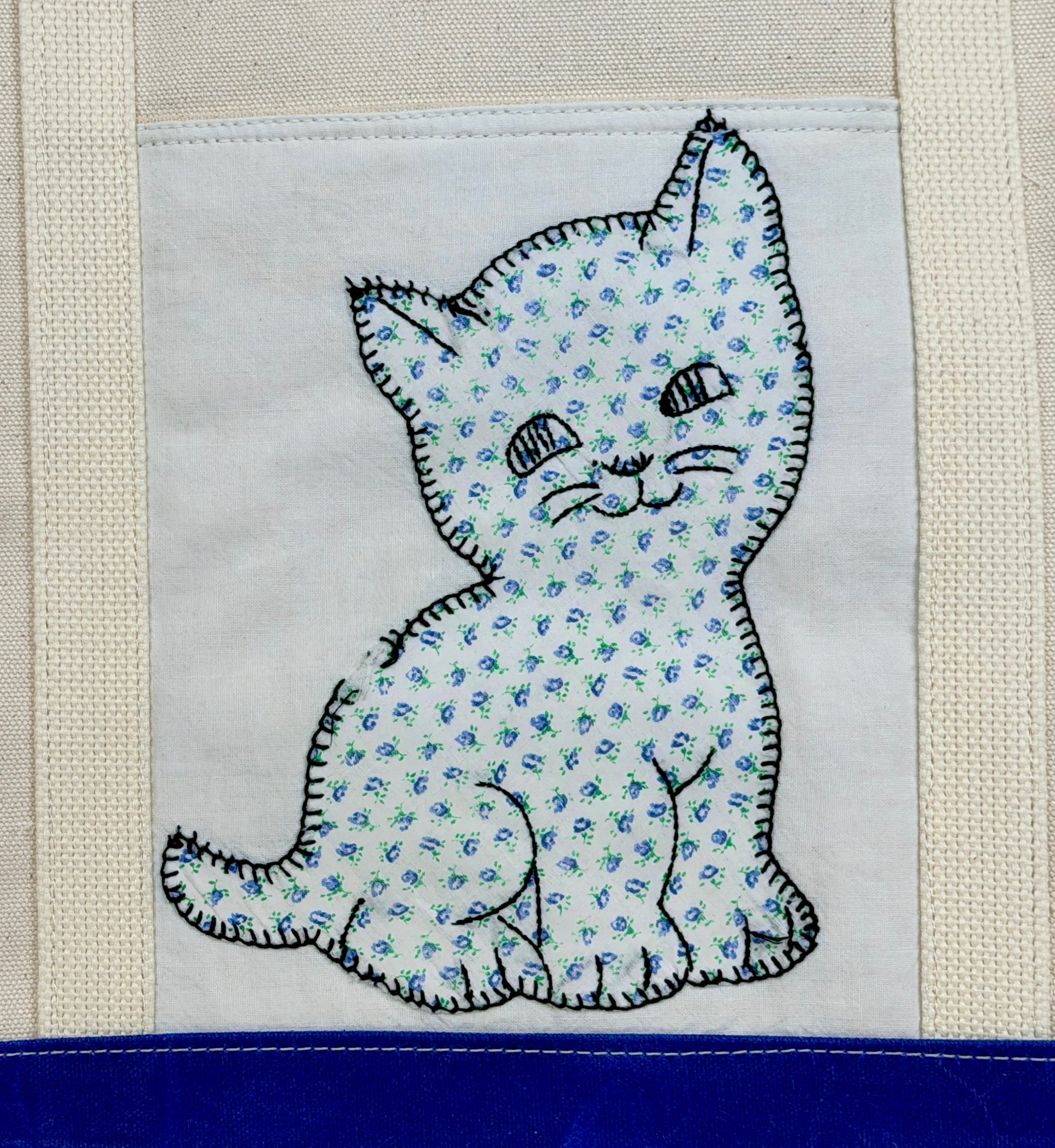 Classic Pocket Tote with Cobalt Blue Canvas (5 Kittens)