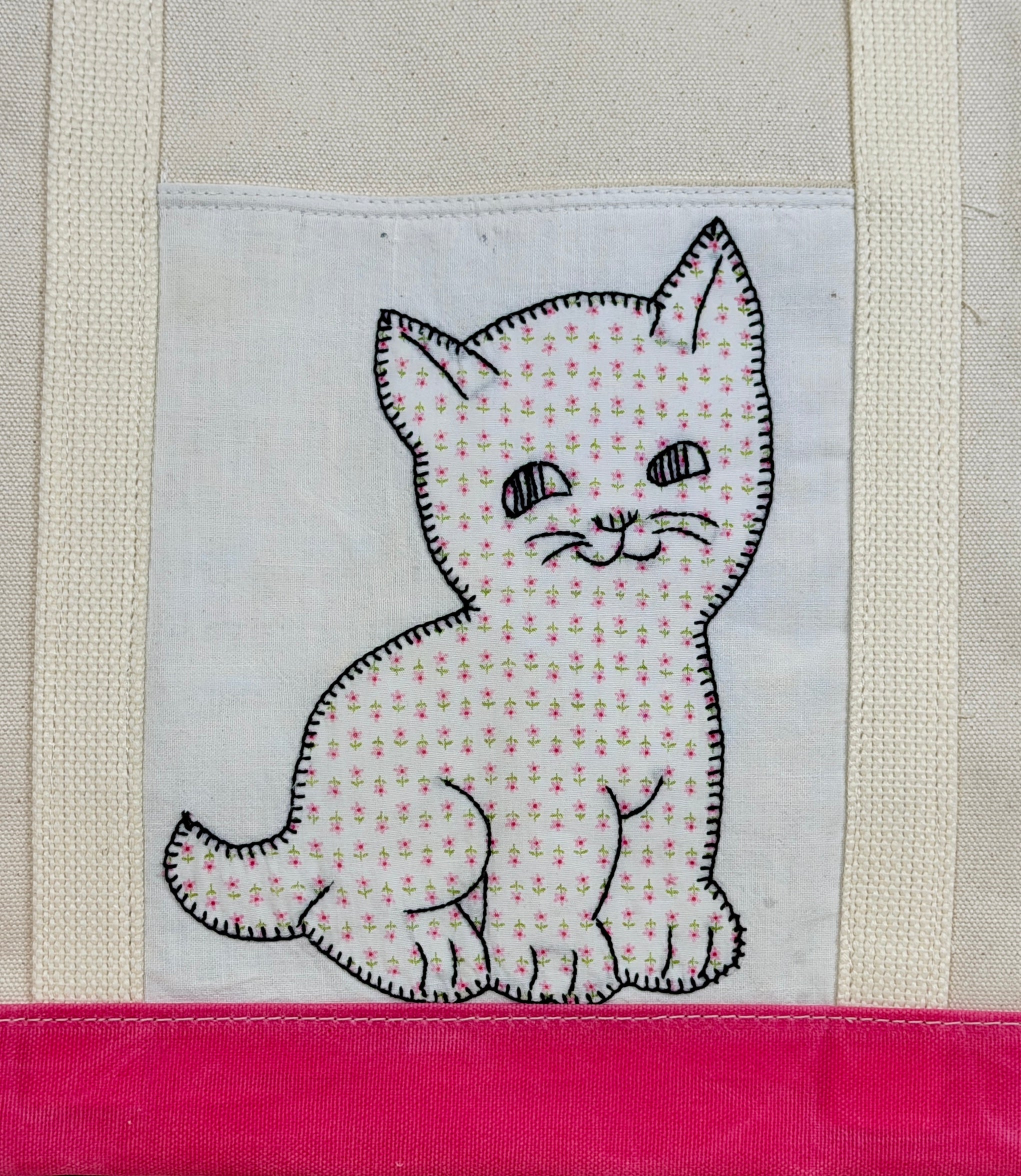 Classic Pocket Tote with Pink Canvas (11 Kittens)
