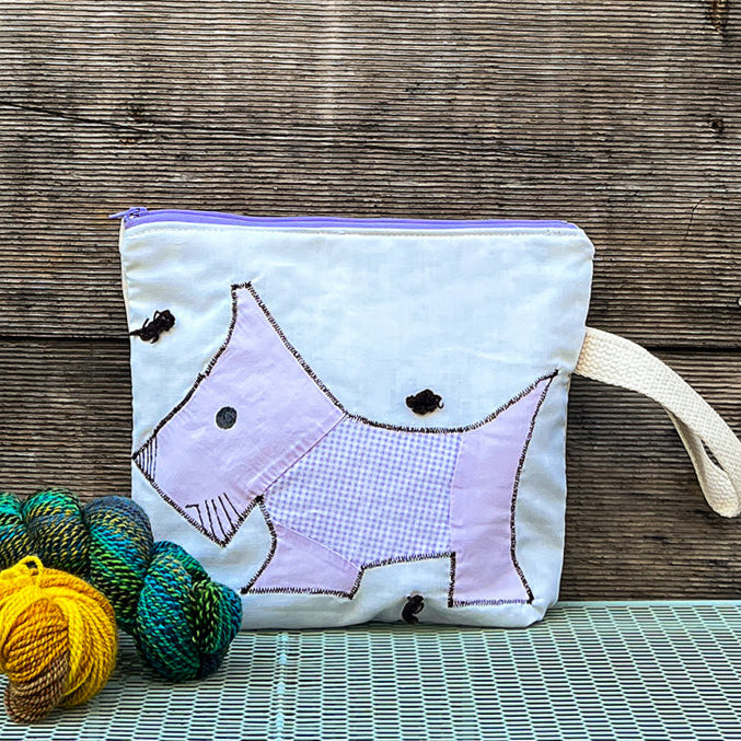 Puppy Wristlet (Lavendar with Lavendar Gingham Sweater)