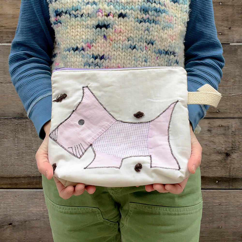 Puppy Wristlet (Lavendar with Lavendar Gingham Sweater)