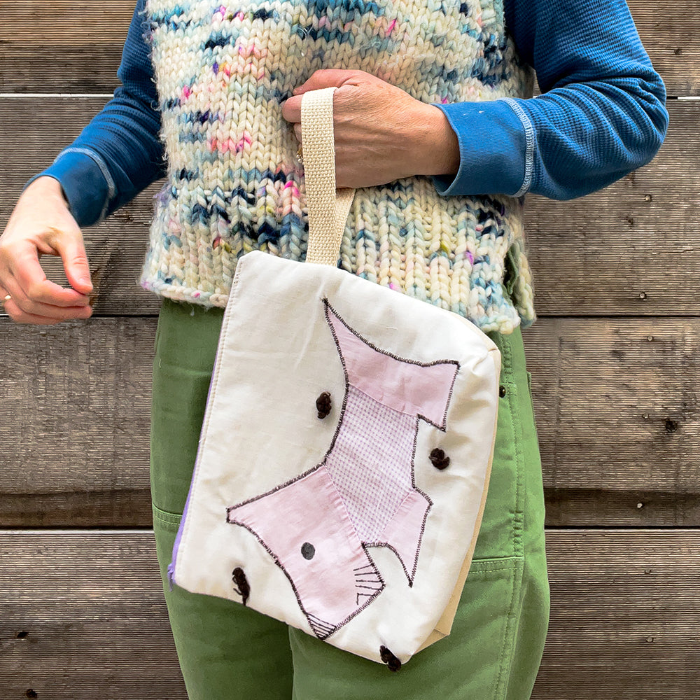 Puppy Wristlet (Lavendar with Lavendar Gingham Sweater)