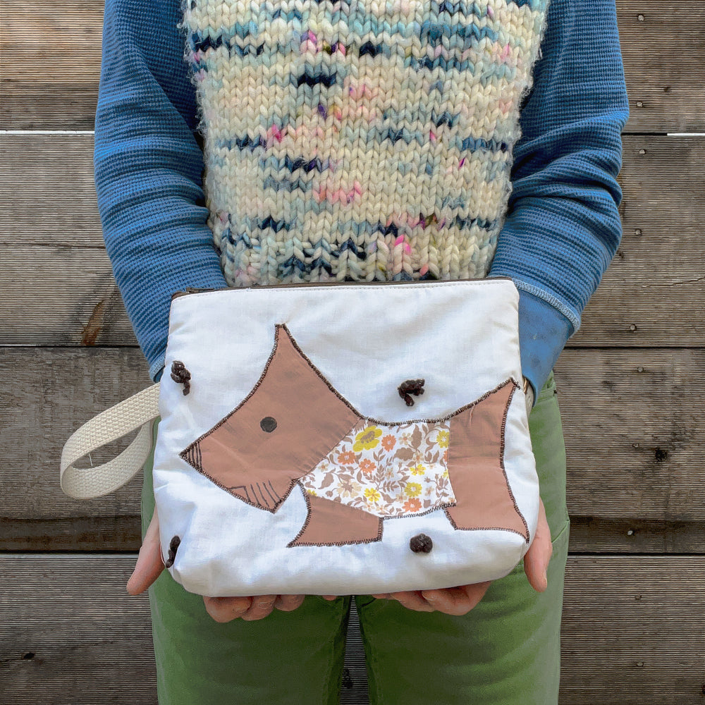 Puppy Wristlet (Light Brown with Yellow Floral Sweater)