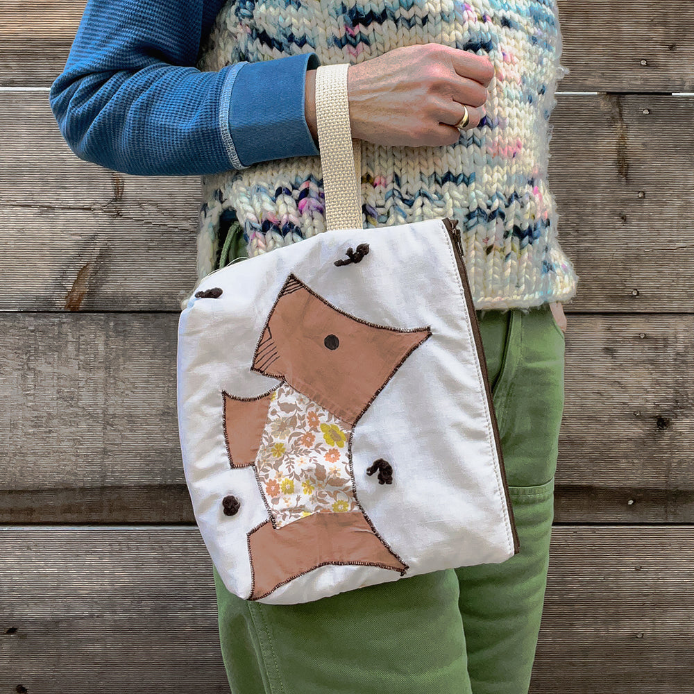 Puppy Wristlet (Light Brown with Yellow Floral Sweater)