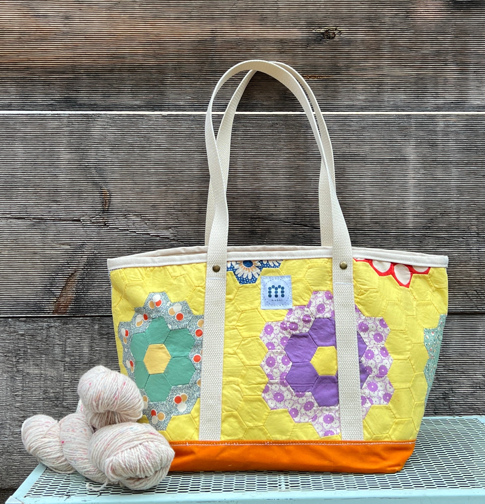 Medium Waxed Canvas Quilt Tote (Yellow with Orange Bottom) #2
