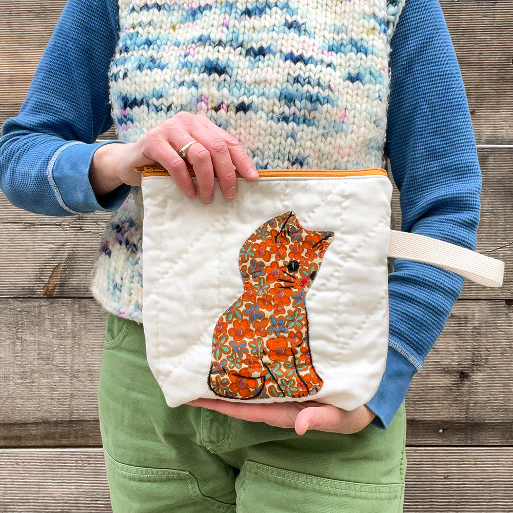 Kitten Wristlet (Mod Orange Floral)