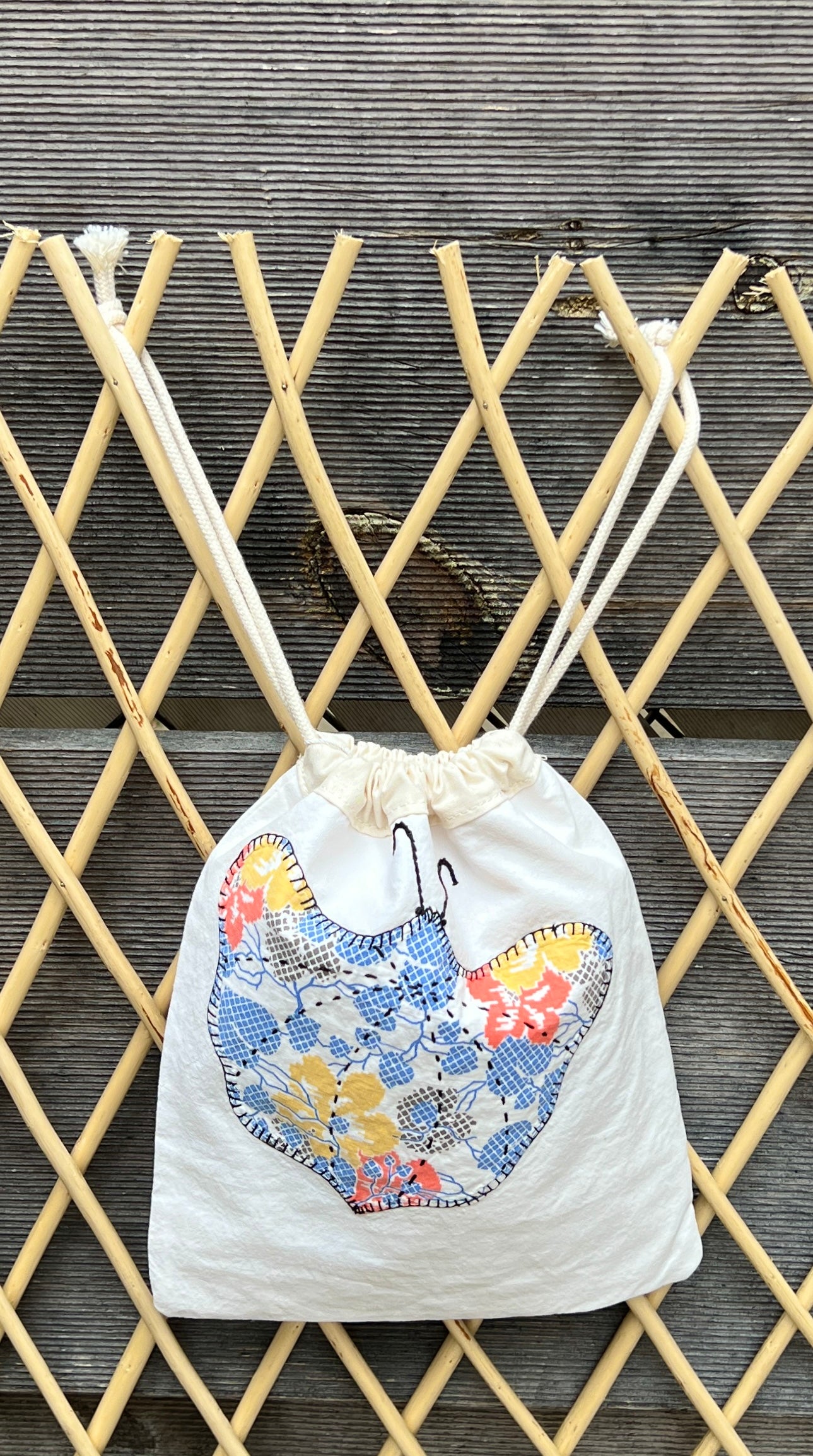 Moth Drawstring Bag (Blue Floral & Lavender)
