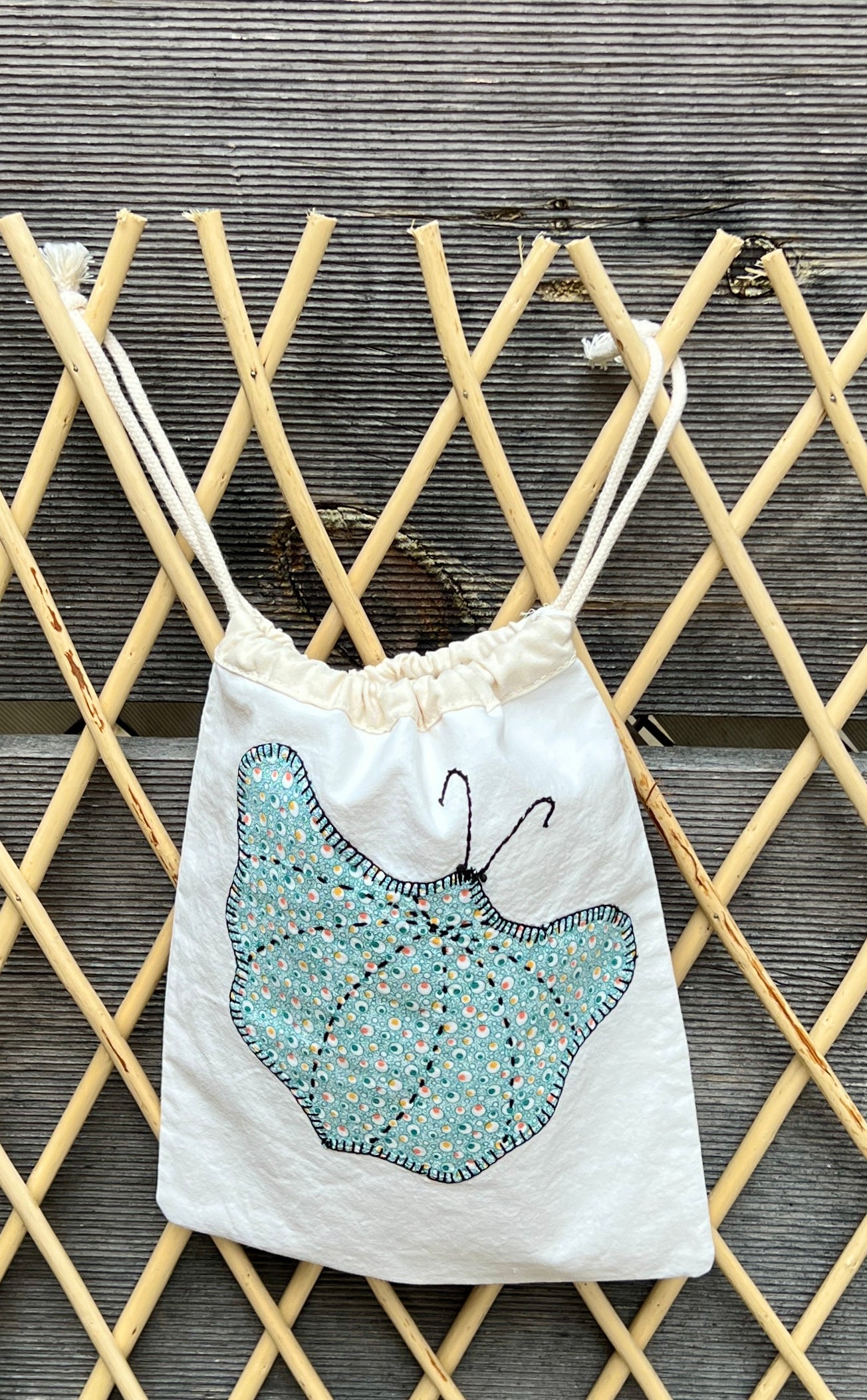 Moth Drawstring Bag (Green & Pink)