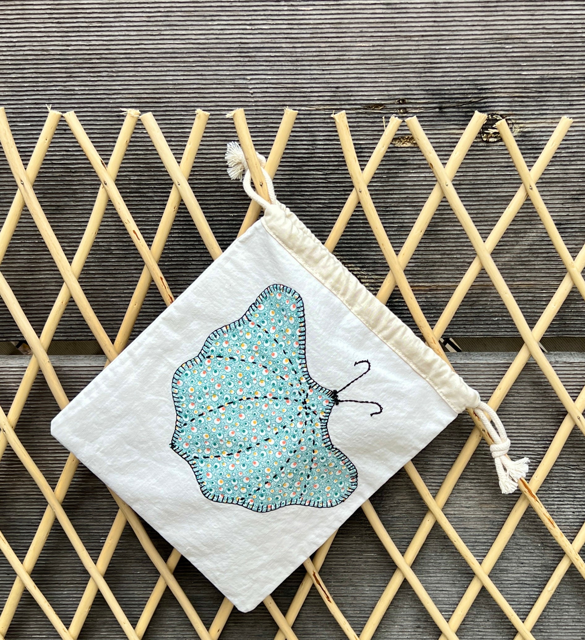 Moth Drawstring Bag (Green & Pink)