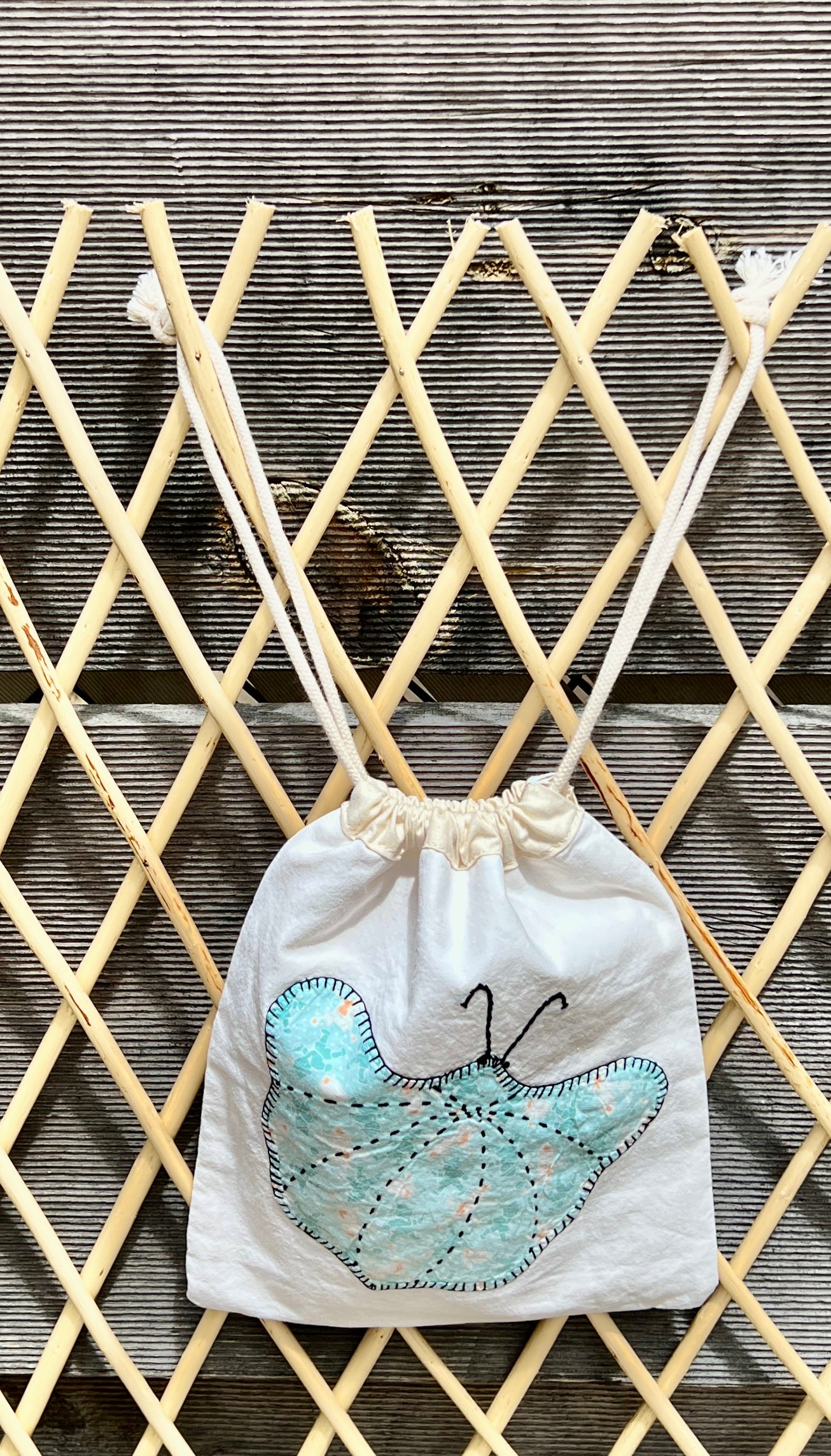 Moth Drawstring Bag (Lt Teal & Orange/Teal Ditsy)