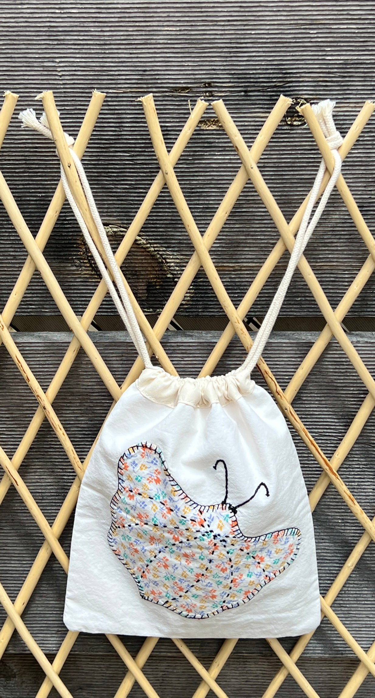 Moth Drawstring Bag (Lt Teal & Orange/Teal Ditsy)