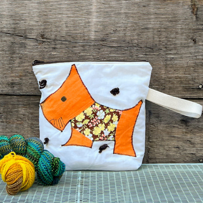 Puppy Wristlet (Orange with Brown Floral Sweater)