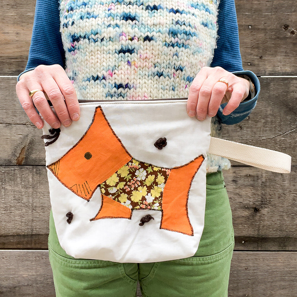 Puppy Wristlet (Orange with Brown Floral Sweater)