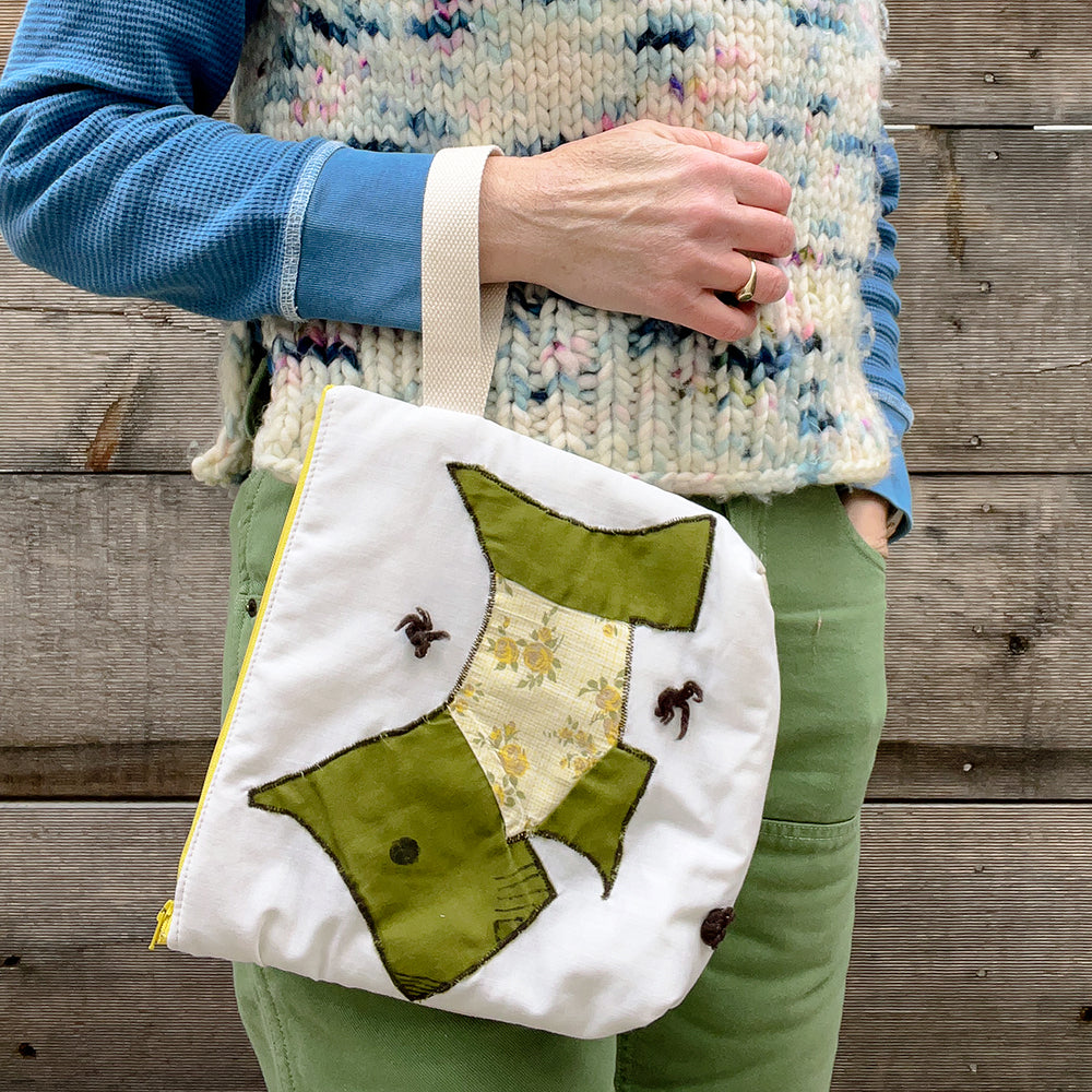 Puppy Wristlet (Olive Green with Yellow Floral Sweater)