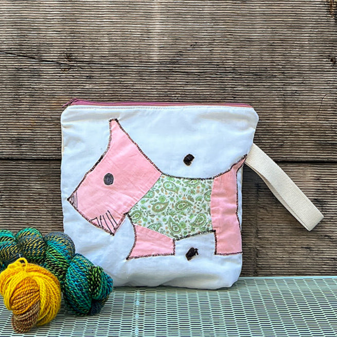 Puppy Wristlet (Peach with Green Paisley Sweater)