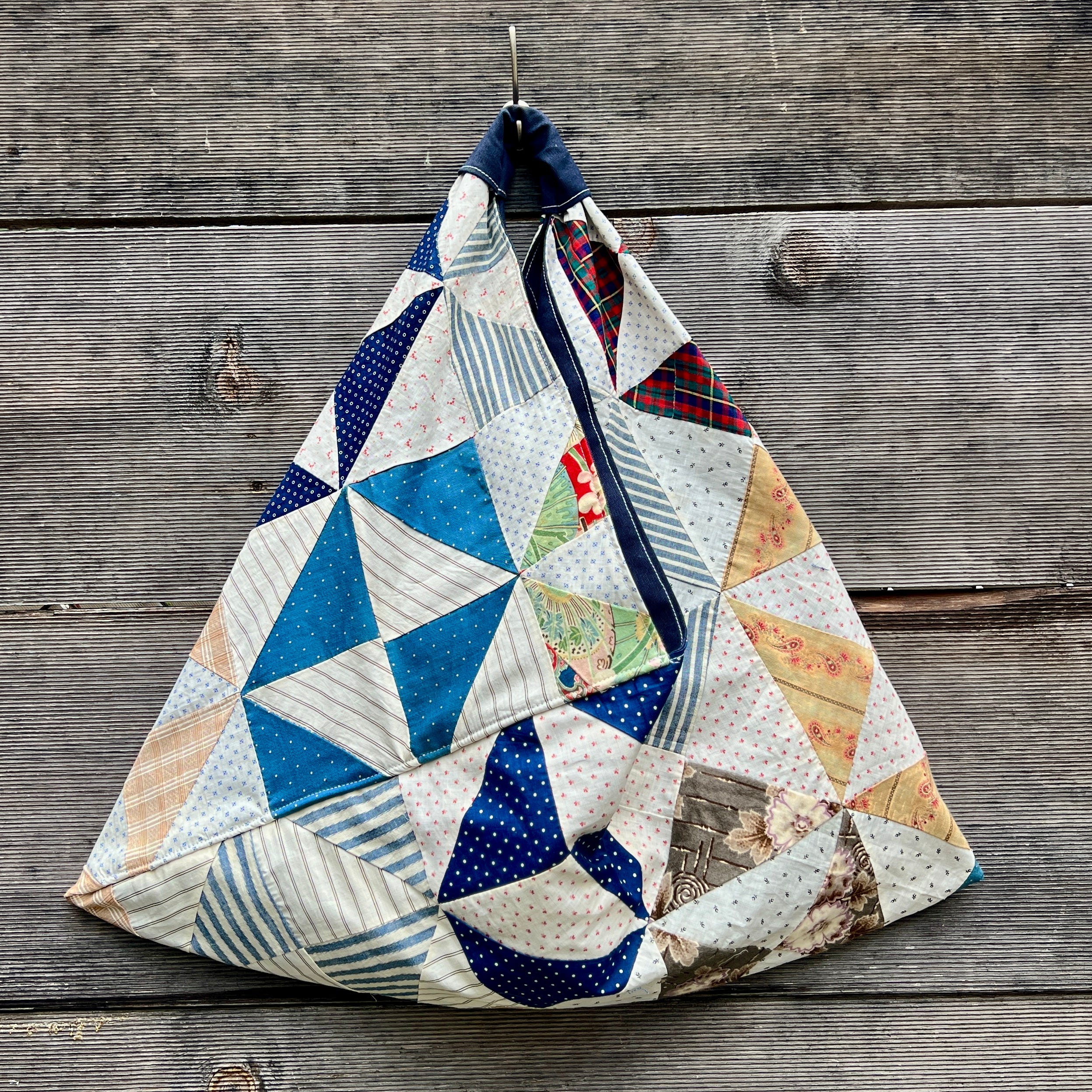 Origami Tote (Indigo & Shirting Pinwheel-navy lining)