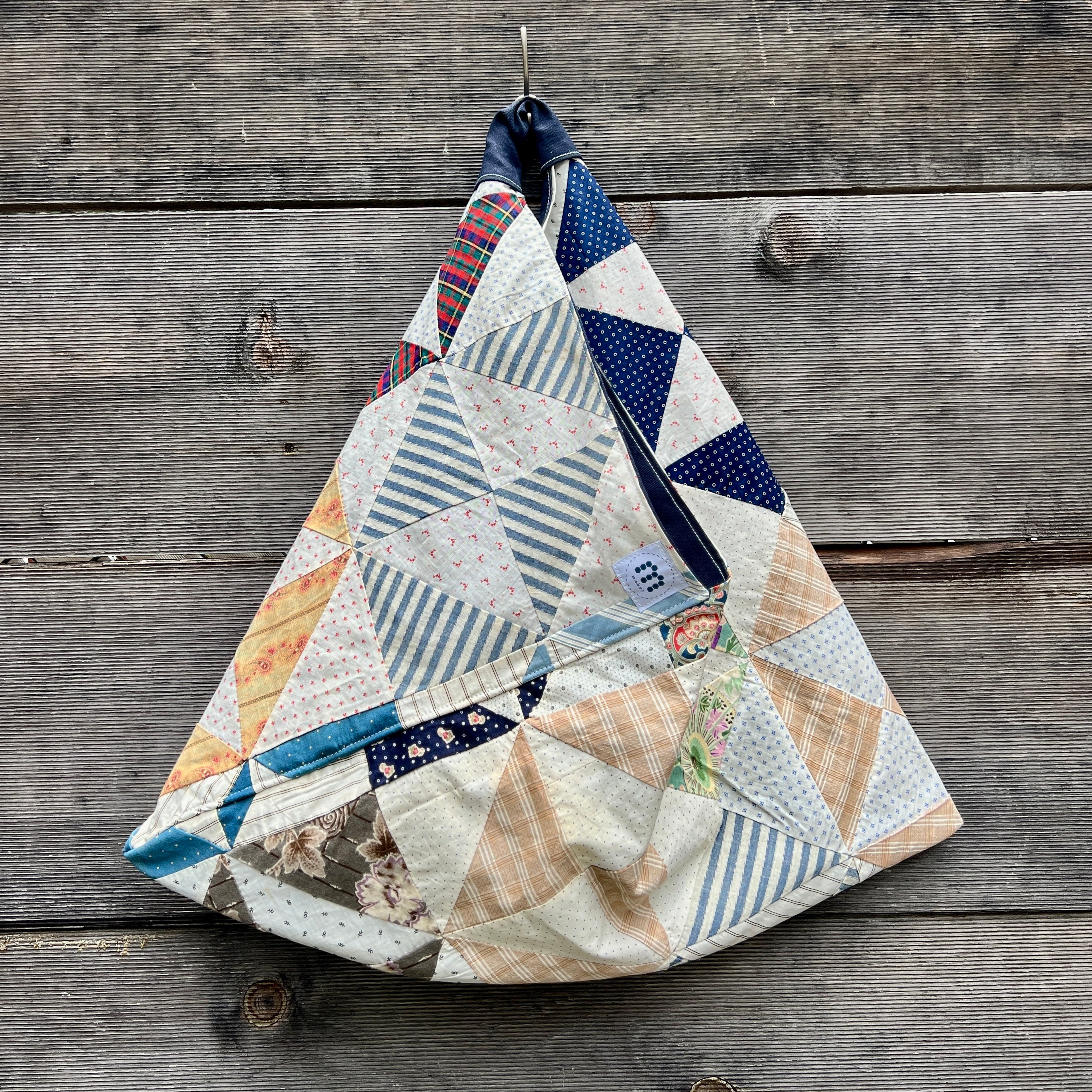 Origami Tote (Indigo & Shirting Pinwheel-navy lining)