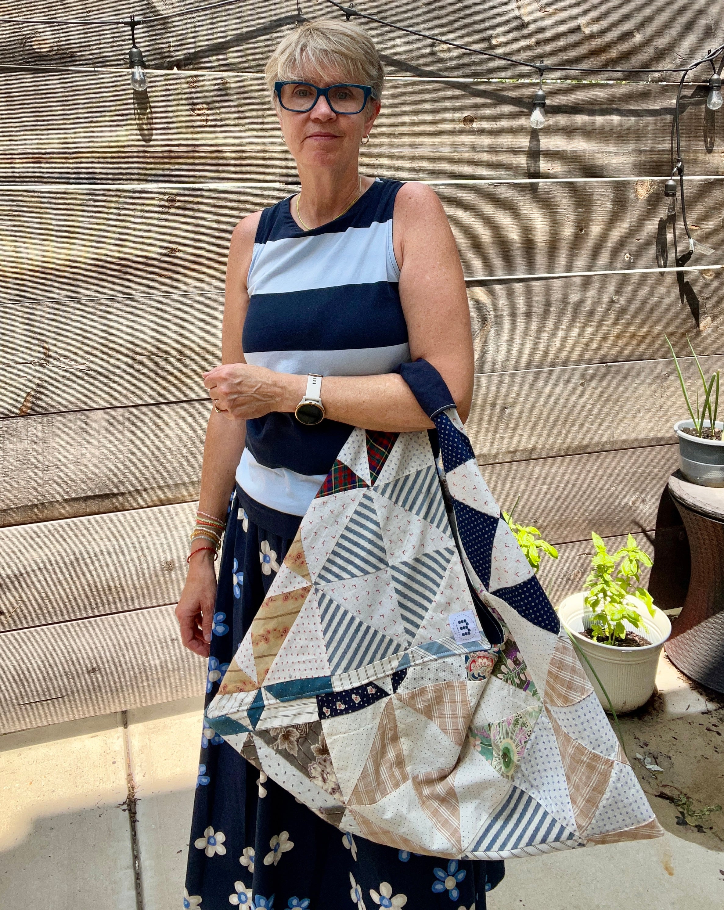 Origami Tote (Indigo & Shirting Pinwheel-navy lining)