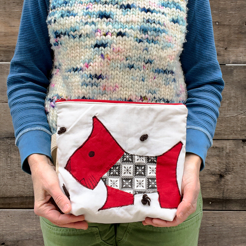 Puppy Wristlet (Red with Black Scandi Sweater)