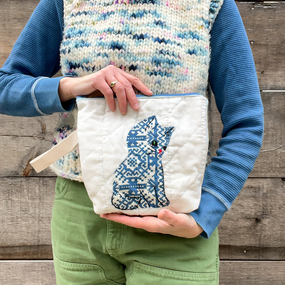 Kitten Wristlet (Blue Scandi Print)