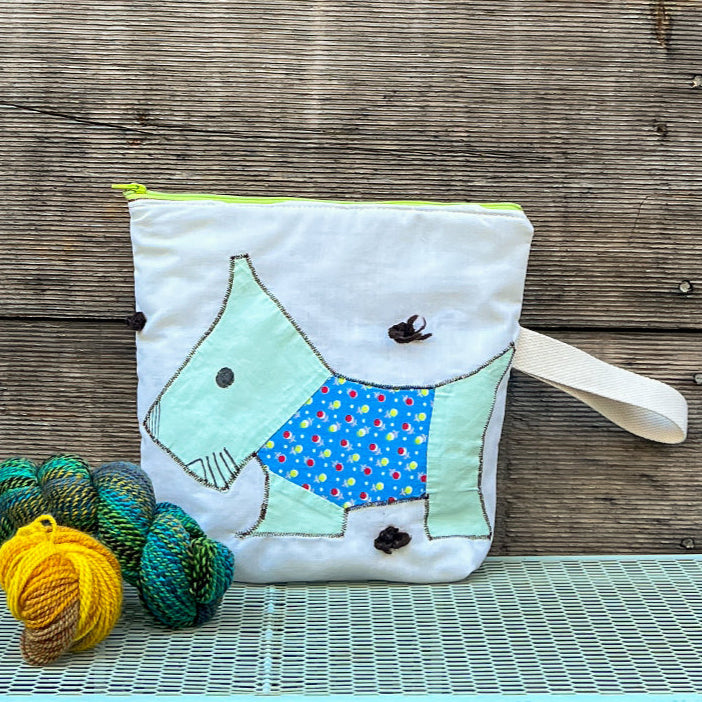 Puppy Wristlet (Soft Green with Blue Sweater)