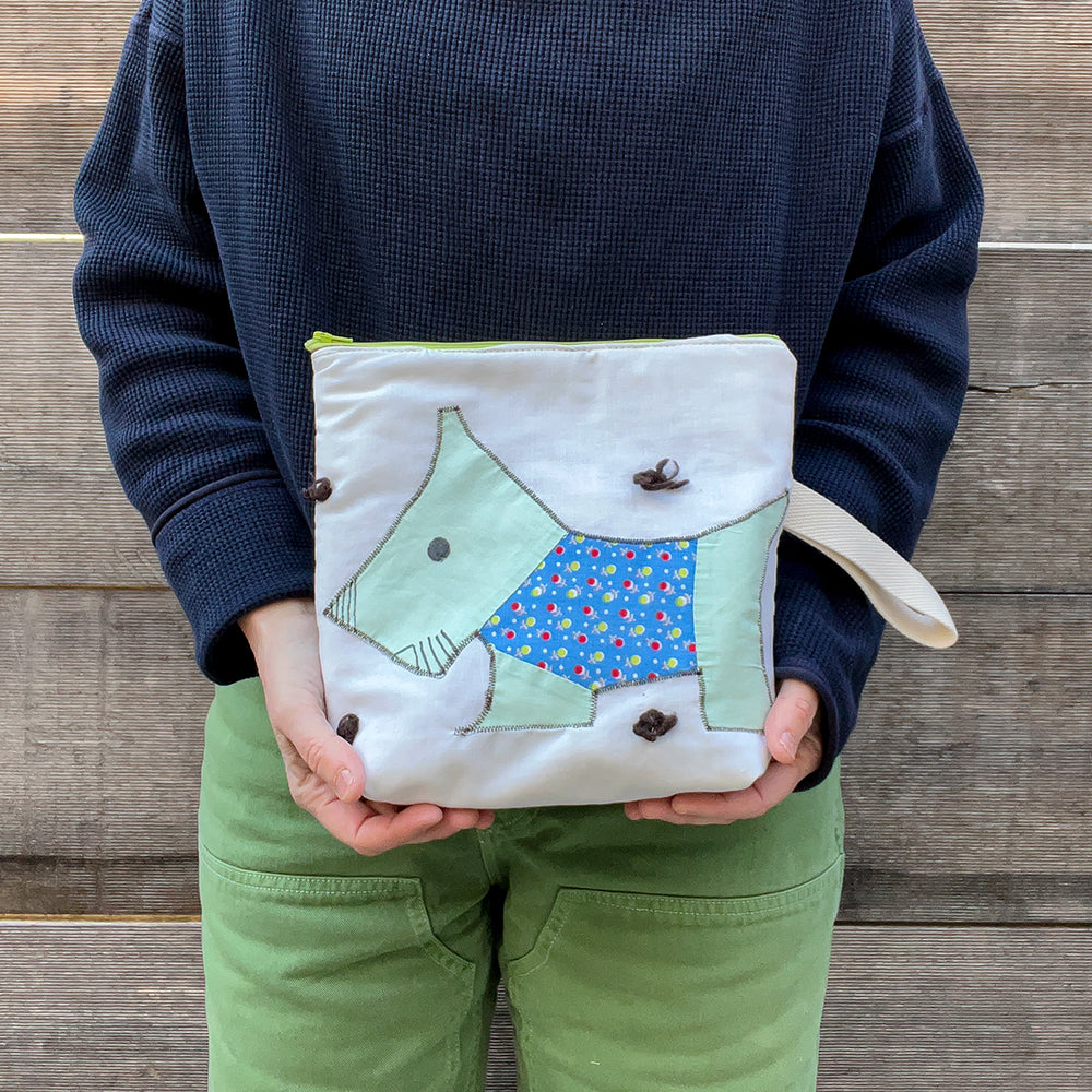 Puppy Wristlet (Soft Green with Blue Sweater)