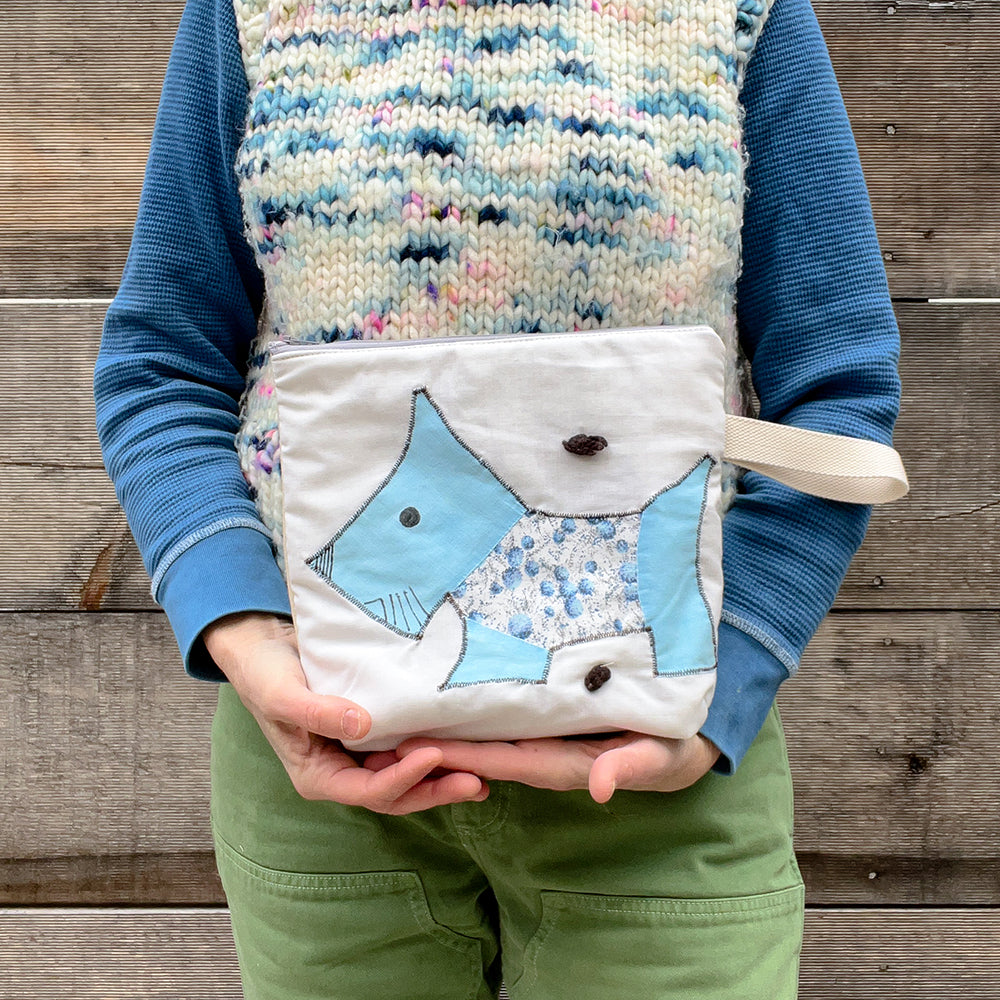 Puppy Wristlet (Sky Blue with Blue Floral Sweater)