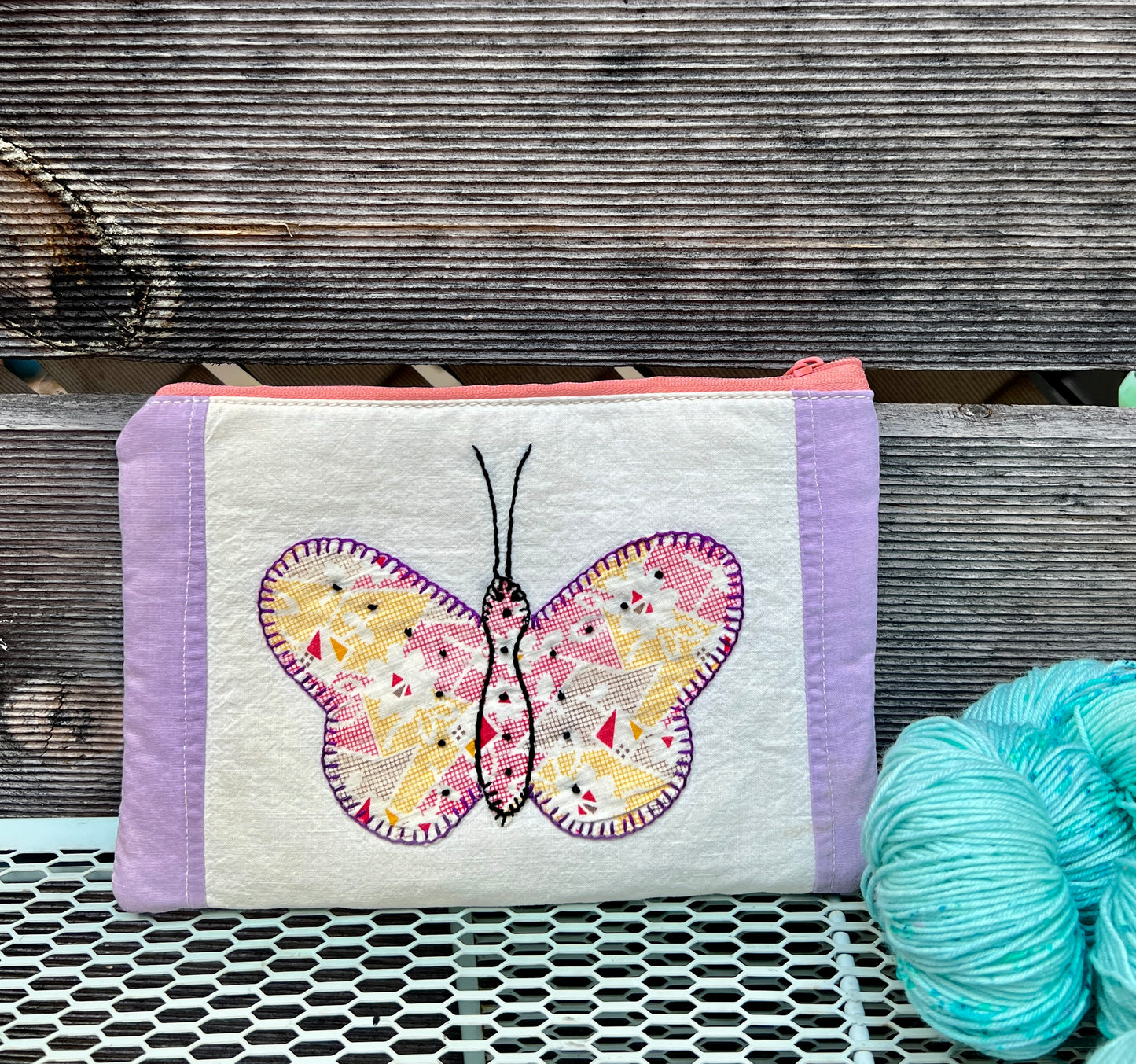 Zip Pouch (Butterflies with Purple Sashing)