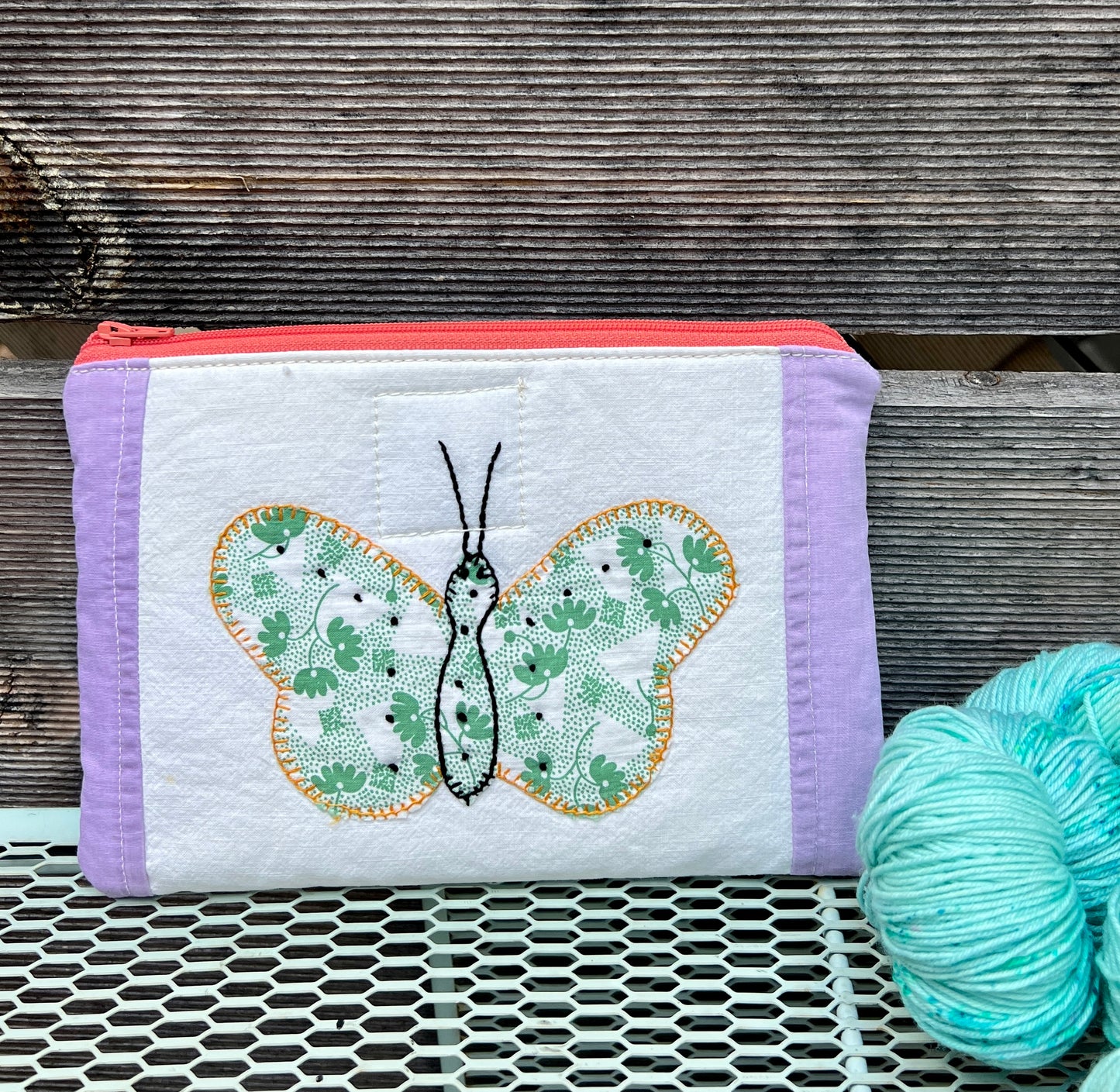 Zip Pouch (Butterflies with Purple Sashing)