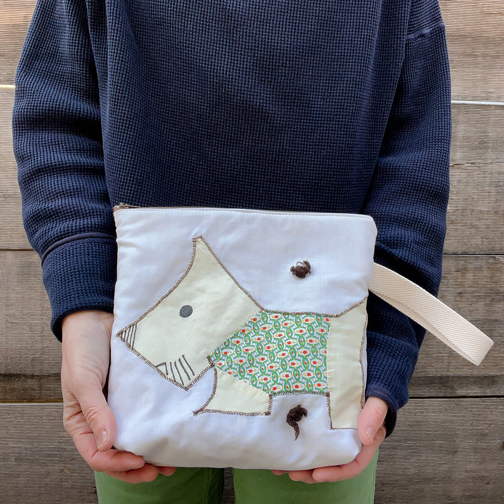 Puppy Wristlet (Soft Yellow with Green Sweater & Khaki Zip)