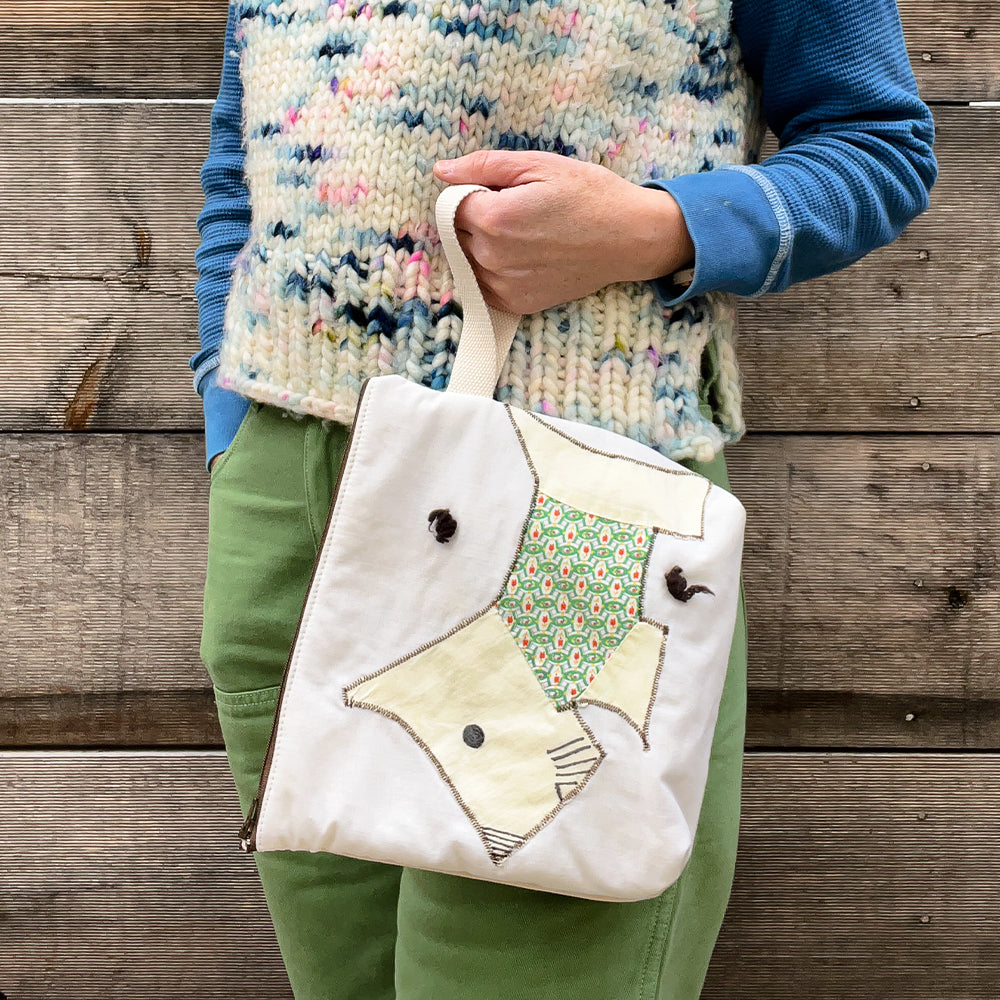 Puppy Wristlet (Soft Yellow with Green Sweater & Khaki Zip)