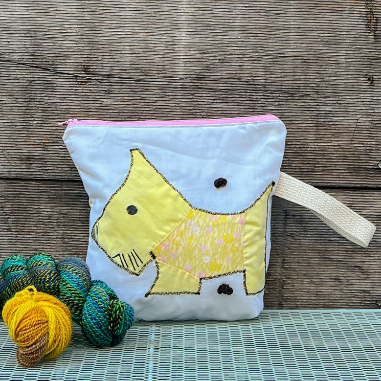 Puppy Wristlet (Bright Yellow with Soft Pink Sweater)