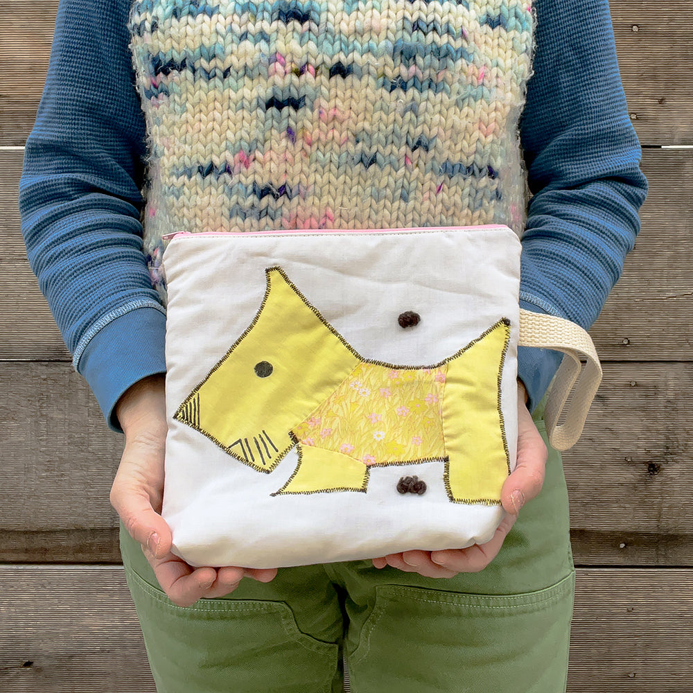 Puppy Wristlet (Bright Yellow with Soft Pink Sweater)