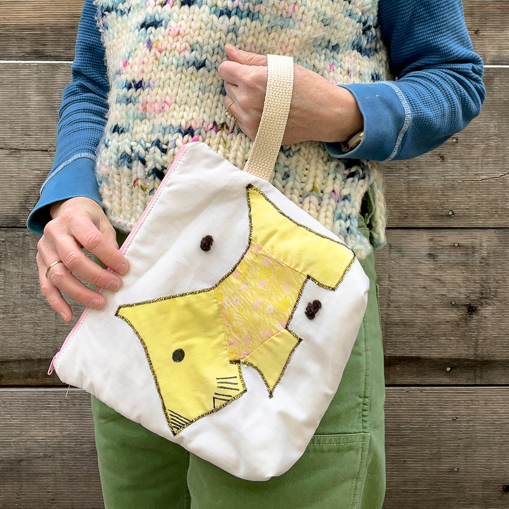 Puppy Wristlet (Bright Yellow with Soft Pink Sweater)